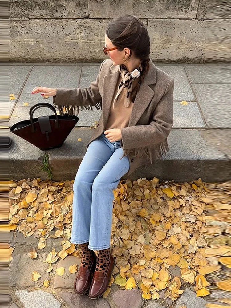 Solid Fringes Women Blazer Fashion Long Sleeve Pockets Single Breasted Female Jacket Lady Streetwear Men Office Spring Autumn - Image 2