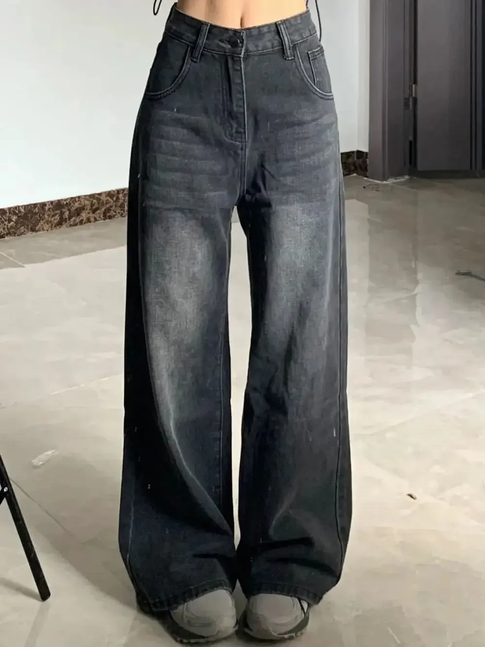Slimming High-waisted Jeans For Women Pear-shaped Loose-fit Straight-leg Bell Bottoms Plus-size Female Denim Trousers