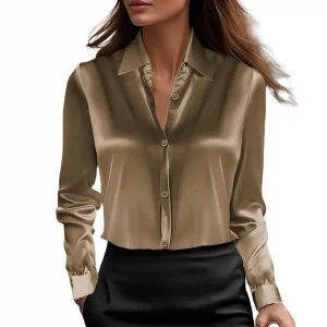 Autumn fashion temperament high-class professional solid colour lapel long-sleeved shirt women's clothing