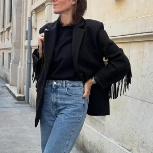 Solid Fringes Women Blazer Fashion Long Sleeve Pockets Single Breasted Female Jacket Lady Streetwear Men Office Spring Autumn 