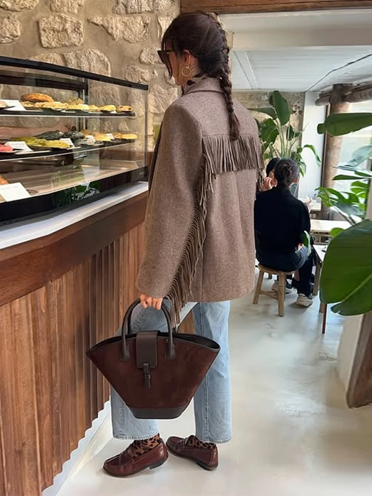 Solid Fringes Women Blazer Fashion Long Sleeve Pockets Single Breasted Female Jacket Lady Streetwear Men Office Spring Autumn - Image 4