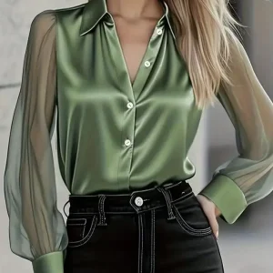 Women's Shirt 2025 New Autumn Light Luxury High-End Long Sleeved Versatile Satin Shirt Simple Commuting Elegant Shirt for Women